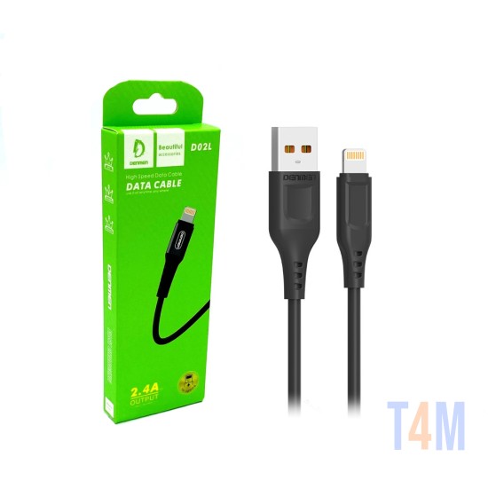 DENMEN FAST CHARGING DATA CABLE D02L FOR IPHONE 2.4A BLACK